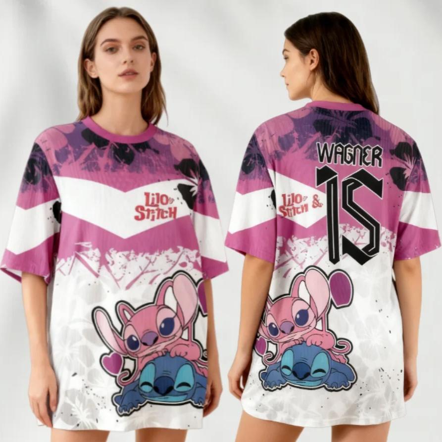 Disney 2026 Stitch GIRLS Women's Short Sleeve 3D Print T-shirt Round Neck Summer Plus Sized Football Jerseys Casual Men's