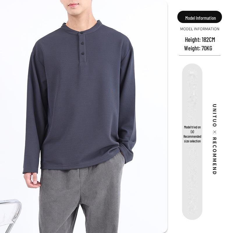 

Мужская модная вафельная рубашка хенли с длинным рукавом в стиле кэжуал