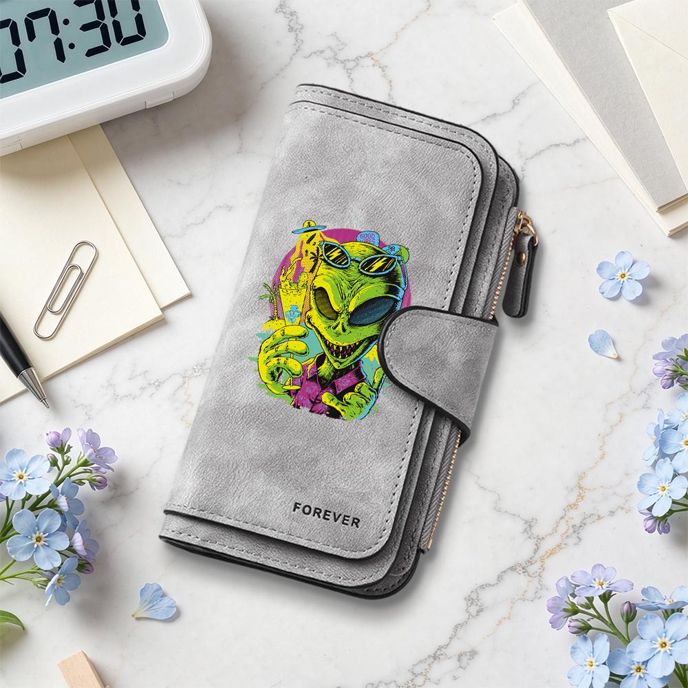 Alien Print Long Wallet Stylish Cool Forever Purse Unique Leisure Portable Card Holder