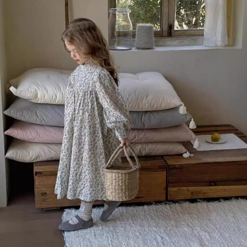 Dziewczęca wiosenna sukienka księżniczki z długim rękawem w kwiaty na rok 2025 - Moda dziecięca w stylu koreańskim