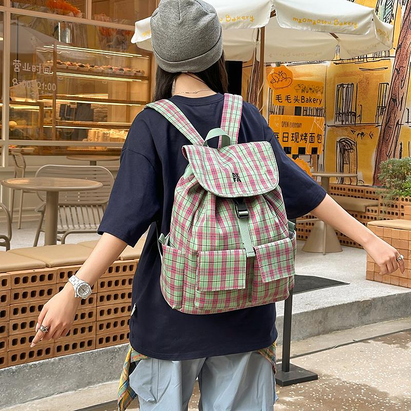 Vintage Plaid Men's Backpack Student Backpack Color Block Women's Schoolbag