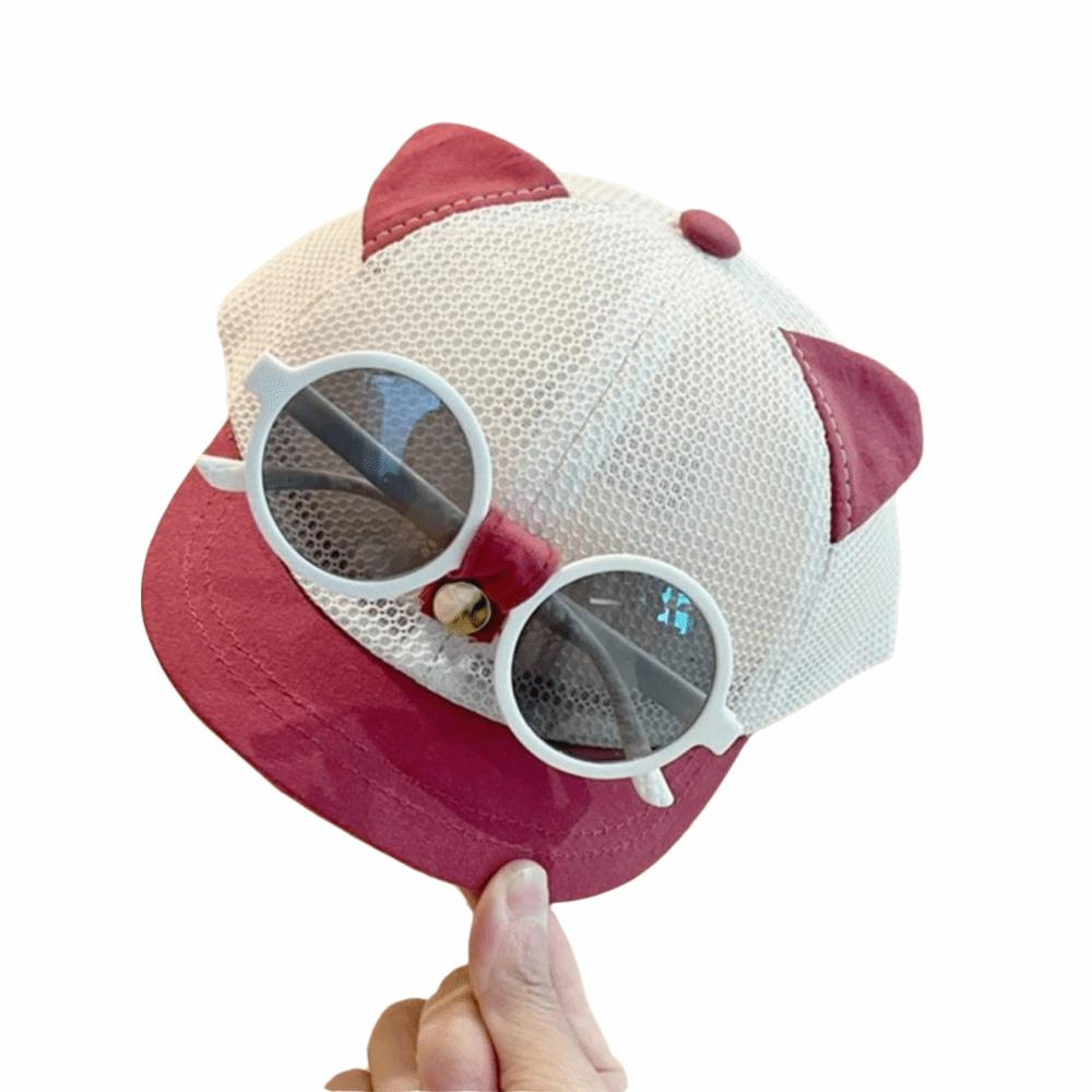 Breathable Children s Hat with Sunglasses Cat Ear Infant Sun Hat Thin Kids Baseball Cap  Running красный