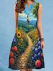Summer Beach Floral Print Dress For Women Casual Sexy Sleeveless V-neck Loose Mini Dress Elegant Woman Short Dress Vestidos
