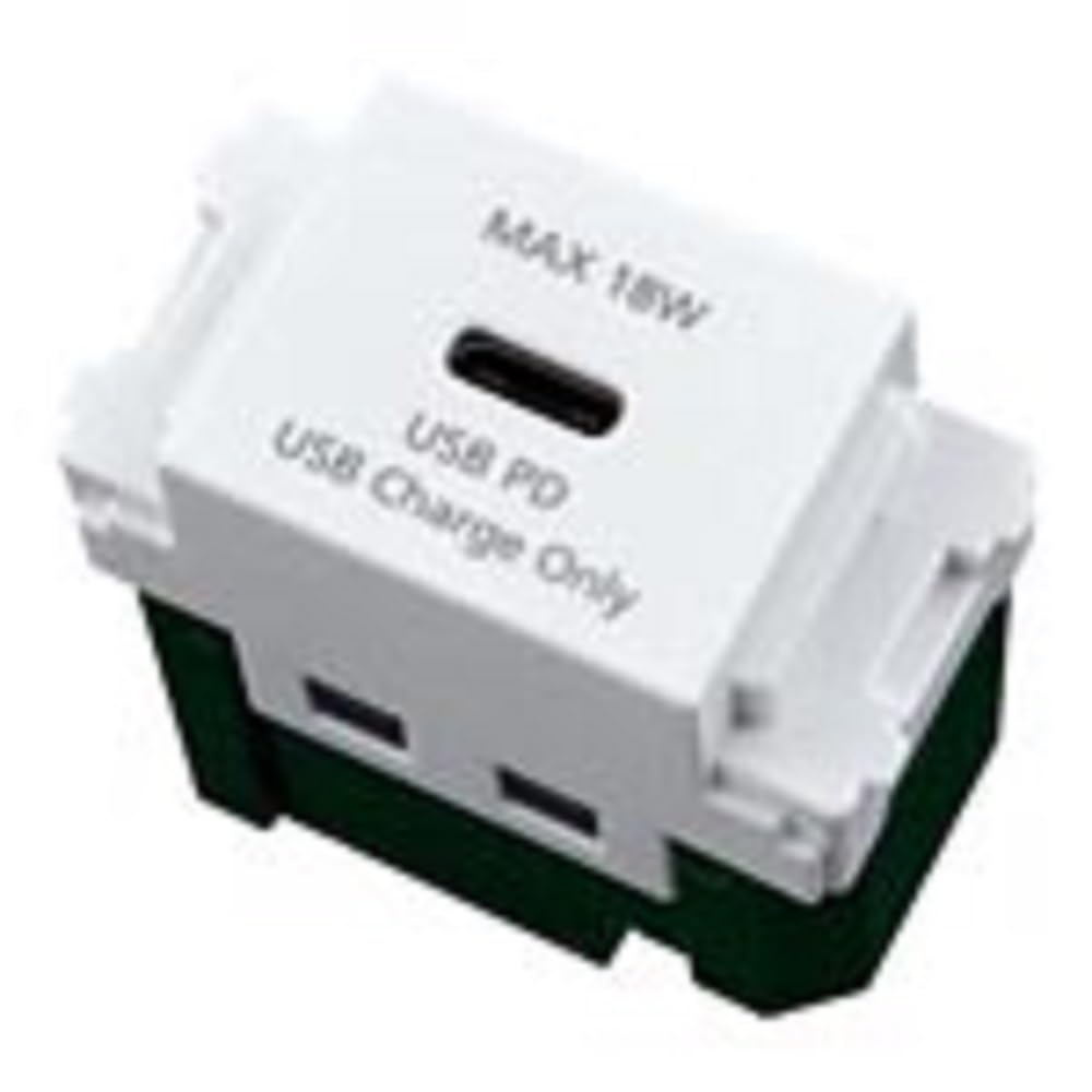 Panasonic Innebygd USB-uttak for lading 18W 1 Port Matt Keramikk Hvit Bredde 44 x Dybde 48 x Høyde WN14841MCW (Panasonic) USB-C 22,7 mm