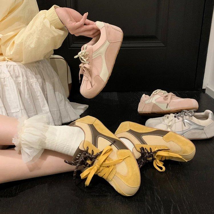 2025 Spring and Autumn New Korean Women's High~ Retro Mandarin Duck Leather Casual Shoes Sports Training Shoes Women's Forrest Gump Shoes