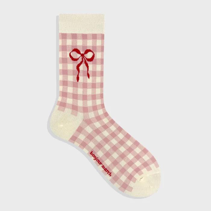 Check ribbon socks_pink