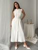 Summer and Autumn European and American New Solid Color Sleeveless Belt Pearl Buckle Slim Split Commuter Dress