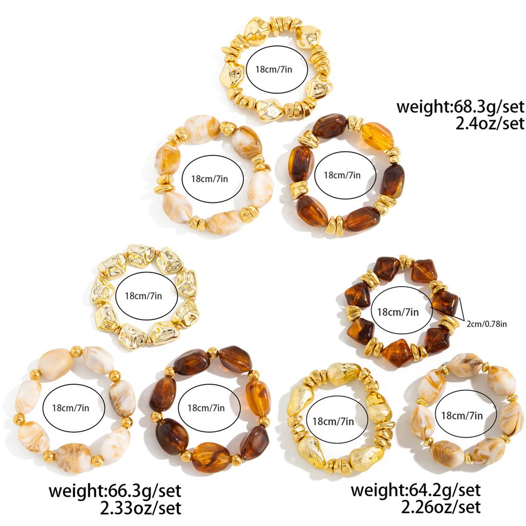 Salircon Y2K 3 Pcs/set Bohemian Acrylic Resin CCB Beads Bracelet Women Vintage Baroque Style Splicing Bangle Daily Charm Jewelry
