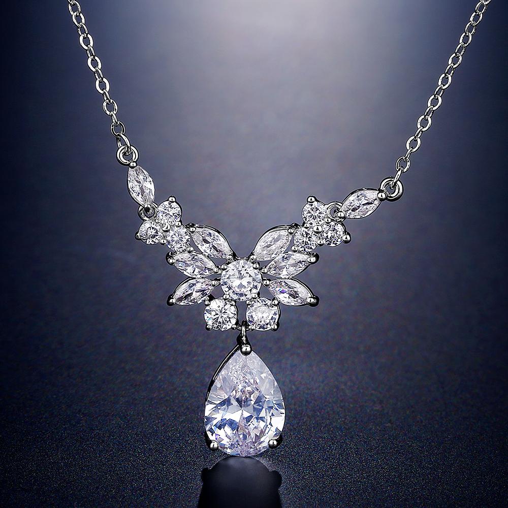 ZAKOL Elegant Temperament Pendant Style Cubic Zircon Women's Necklace Bride Banquet Shiny Charming Fashion Jewelry Gifts