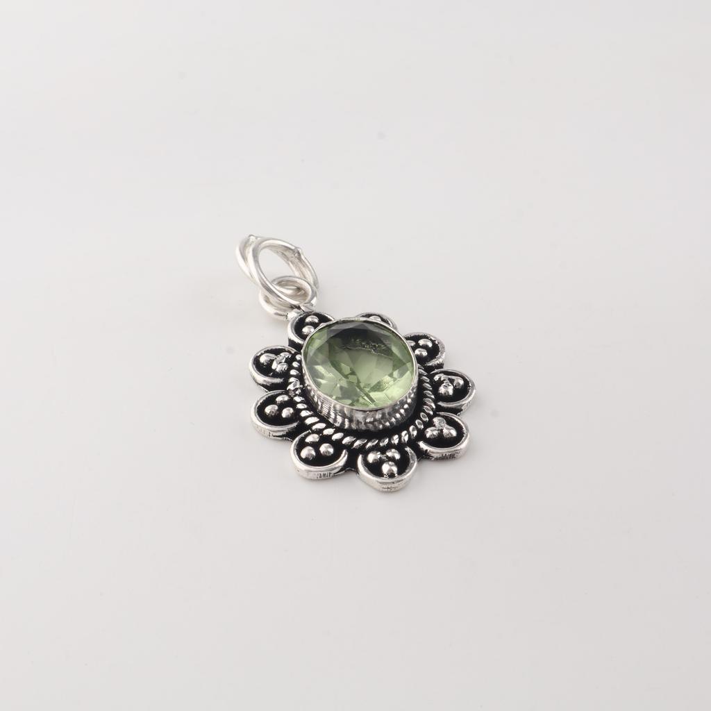 Natural Green Amethyst Gemstone 925 Sterling Silver Handcrafted Jewelry Tiny Pendant 1.37" For Her CP-40-21