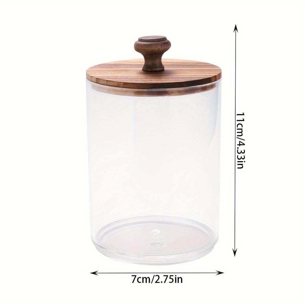 2/4 Pack Holder - Restroom Bathroom Organizers and Storage Containers, Clear Plastic Apothecary Jars with Wood Lids