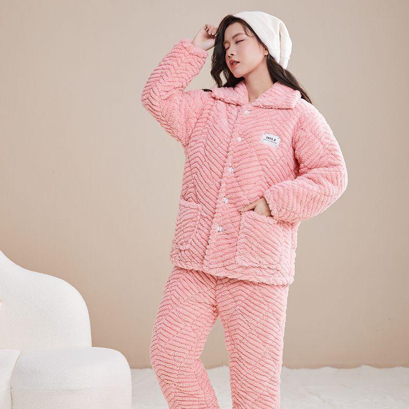 Pajamas women's three-layer thickened and cute winter can wear large-size warm padded loungewear