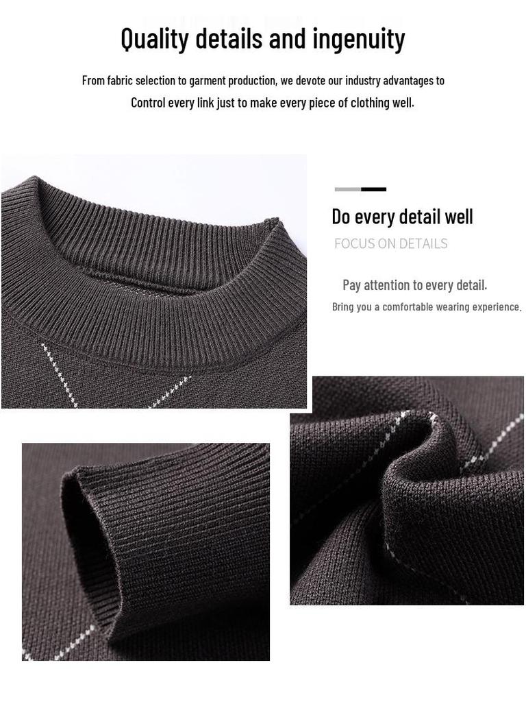 Men's 2025 Autumn/Winter Diamond Jacquard Knit Sweater - Round Neck, Long Sleeve