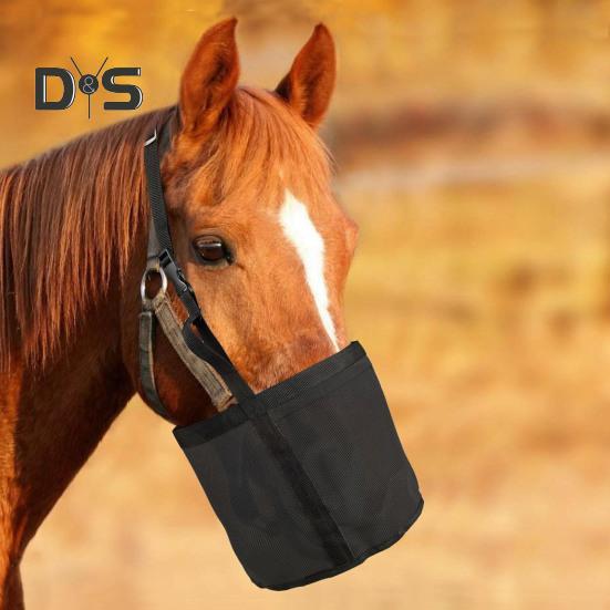 Horse Feed Bag Heavy Duty Mesh Horse Feeder with Adjustable Strap Horse Muzzle Feed Bucket for Feeding Grain Powder Supplements