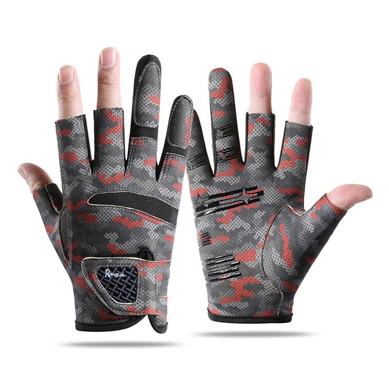 Mens Fishing Gloves 3-Finger Open Design Sun Protection Anti-Slip Breathable Ice Silk Bass Lure Casting