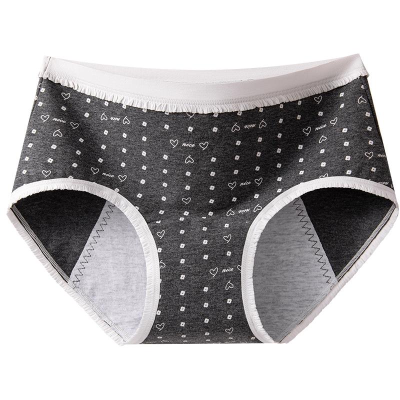 Girls Spring and Autumn New Floral Pure Cotton 10A Antibacterial Crotch Breathable Physiological Period Waist Triangle Briefs M серый