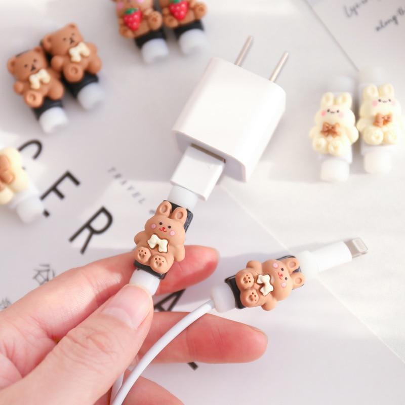 2Pcs Charger Cable Winder Protector White Bear Cartoon Saver Data Line Protective Case Earphone Cord Sleeve Cover Wire Organizer