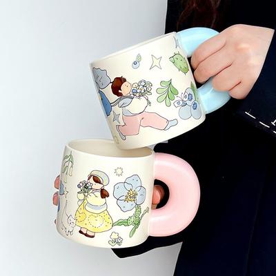Tasse en céramique garçon fleuri style pastoral japonais tasse à café fleur couple tasse mignonne de haute valeur