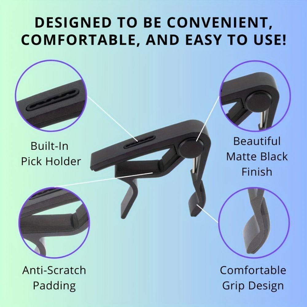 Stable Rubber Padded Guitar Capo Aluminum Zinc Zinc Alloy Guitar Pick Holder  Guitar Accessory