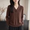 Autumn/Winter Fine Wool Silk V-Neck Knit Long Sleeve Loose Pullover Top