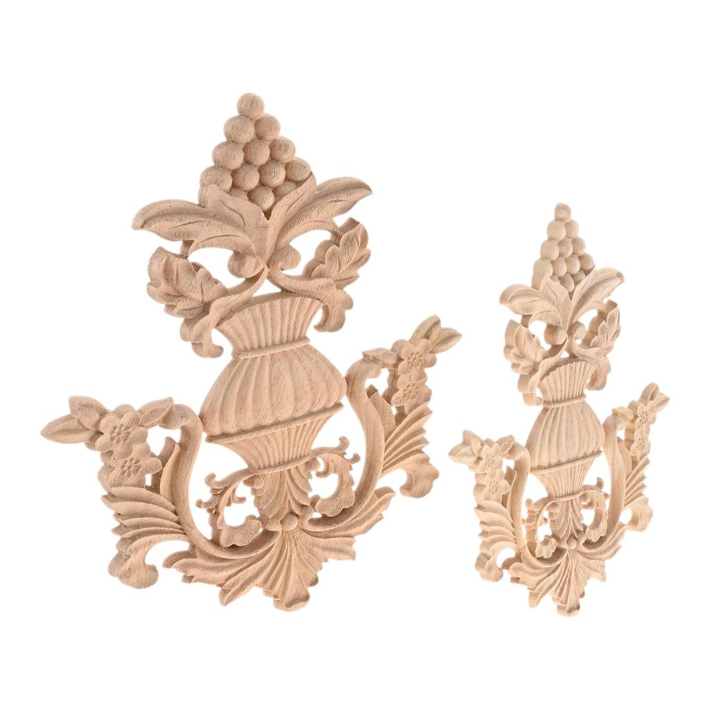 1PC Wood Appliques Onlays Center Wooden Carved Decal Unpainted Decorative Carving for Door Wall Cabinet Bed Sofa DIY Furniture