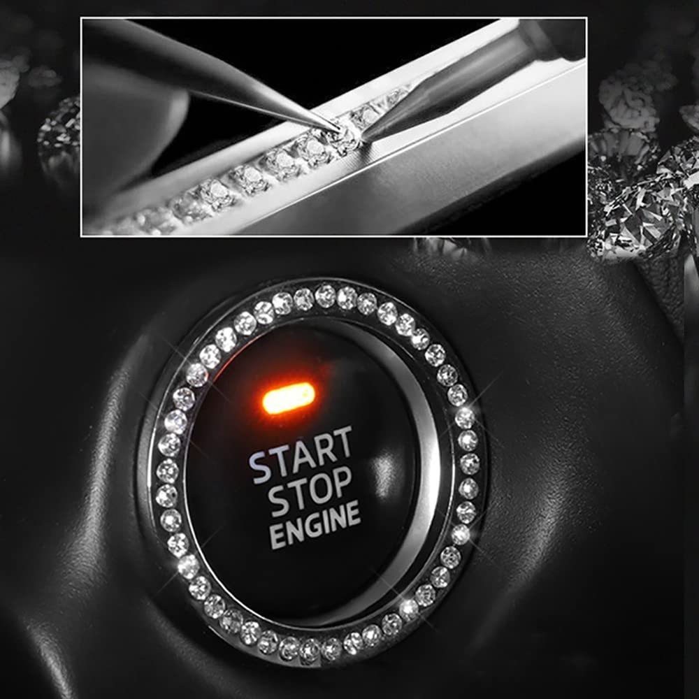 Samcos Engine Star Start Button Rhinestone Button Cover Ring Starter Switch Button Cover Ring