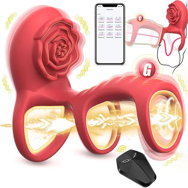 Rose Vibrating Cock Ring Adult Sex Toys with Clitoral G Spot Stimulation, Pleasure Penis Ring Vibrator Couple Sex Toys for Men Women Erection Sex