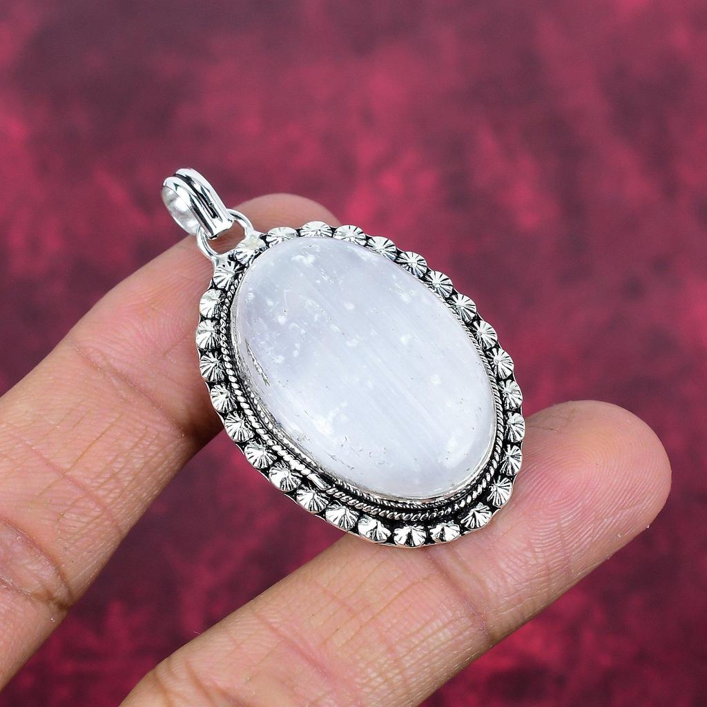 Rough Salenite Gemstone Handmade Silver Jewelry, 925 Solid Sterling Silver Pendant For Anniversary Gift