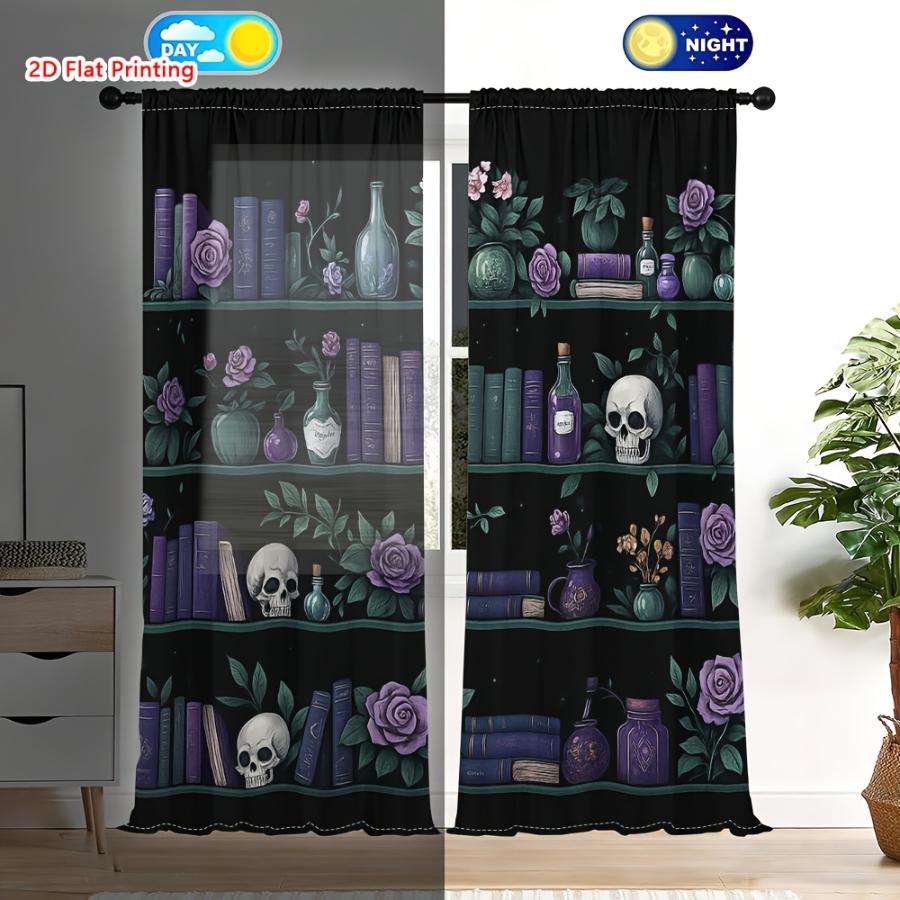 2PCS Digital Printed Curtains, Green Spider Pattern, Multi-Functional Game Style Rod Pocket Drapes for Bedroom Living Room Decor
