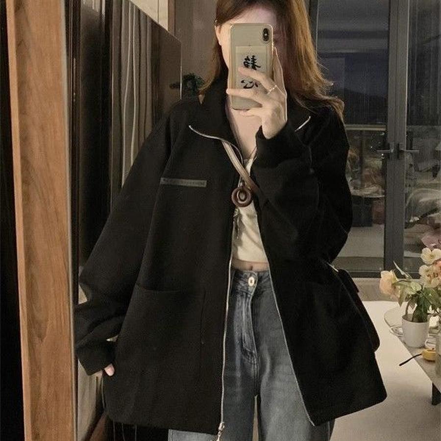 American Style Windbreaker Jacket with Large Pockets and Stand-up Collar for Men and Women, Loose Casual Overcoat