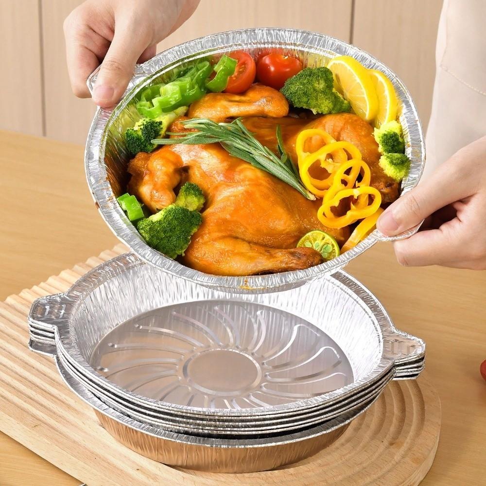 Round Foil Baking Pans with Double Handles Air Fryer Liners Pizza Base Liners Air Fryer Cooking