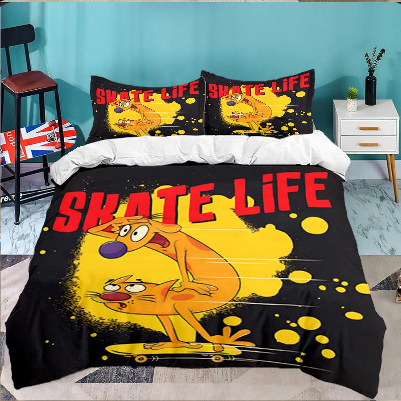 Cat Dog Adventure 3pcs Bedding Set,Including 1pc Duvet Cover And 2pcs Pillowcases Perfect Gift for Christmas,Ideal for Bedroom, Dormitory