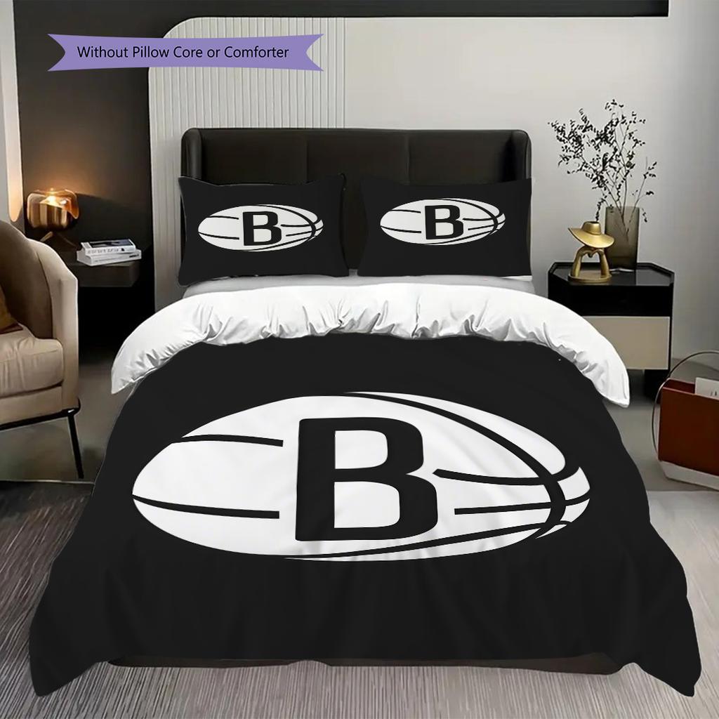 Brooklyn Nets Stars Stripes Basketball Spirit Bettwäsche(1 Bettbezug + 2 Kissenbezüge, ohne Füllung)Weihnachts-Geburtstagsgeschenk Weich und bequem