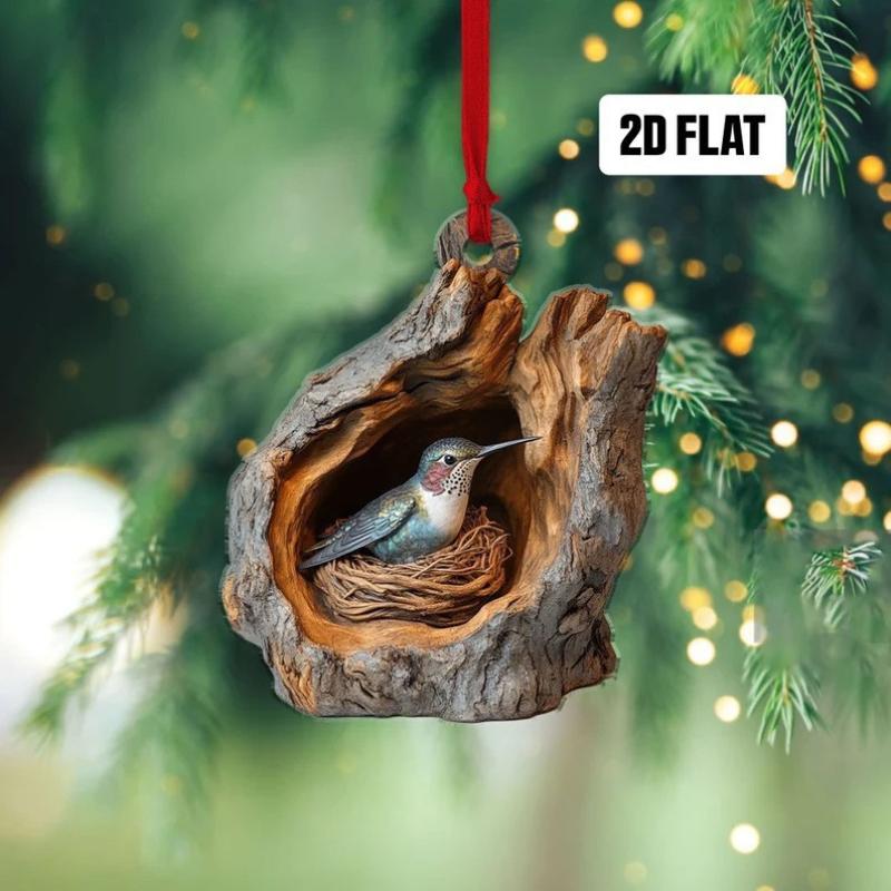 Neue Tier-Weihnachtsornamente 2D Flaches Acryl Vogelanhänger Eule Eichhörnchen Hase Anhänger Weihnachtsbaumdekoration Xmas Hängend