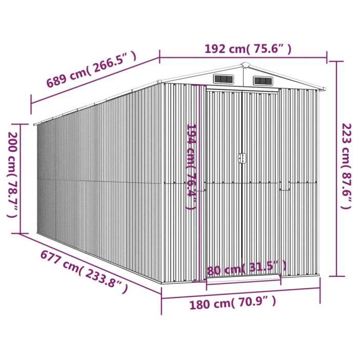 VidaXL Garden Shed Anthracite 192x689x223 Cm Galvanized Steel 3147455