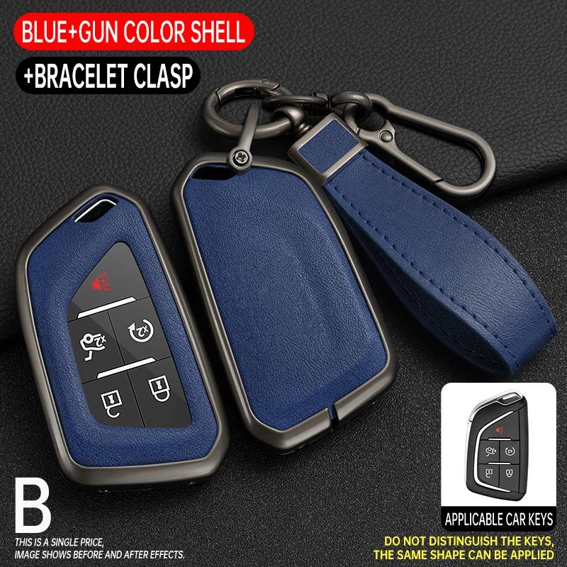 Zinc Alloy Genuine Leather Auto Key Fob Remote Case Cover Housing Fit For Cadillac Escalade Ct4 Ct4-V Ct5 Xts Ct6 C8 Fit For Gmc Yukon Auto