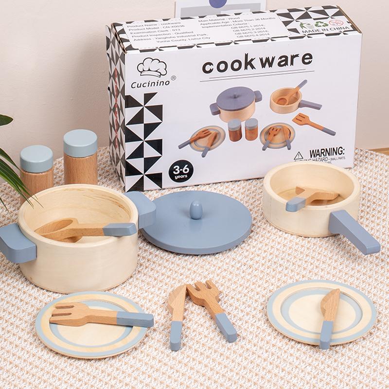 

children s Wooden simulation kitchen toys, early education educational toys, simulation pots and pans, food, role-play chef