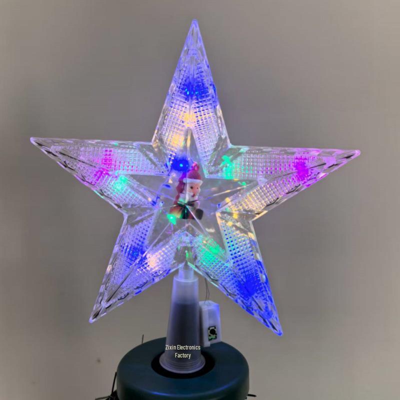 New 20cm Double-layer Five-pointed Star Snowman Tree Topper Light