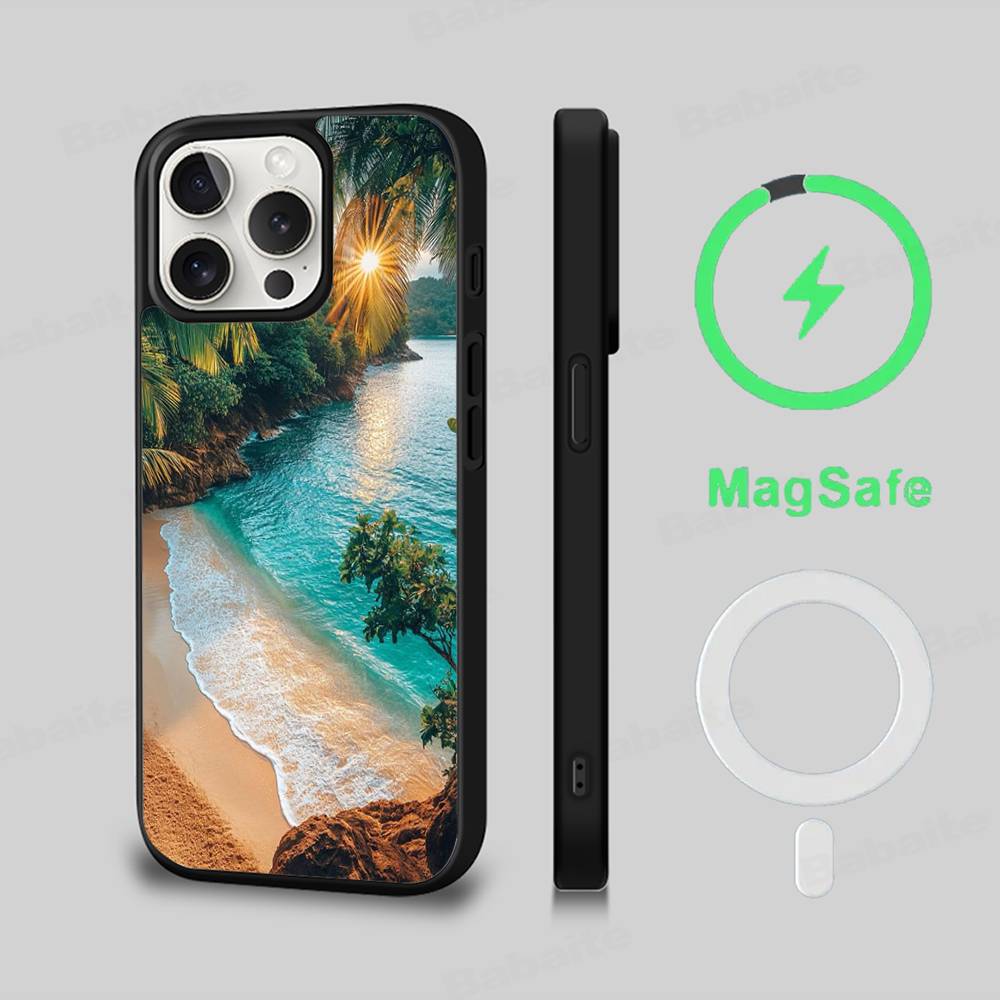 Sea Tropical Palm Trees Beach Phone Case Magnetic Case For iPhone 17 16 15 14 13 12 11 For Magsafe Wireless Charge Cover