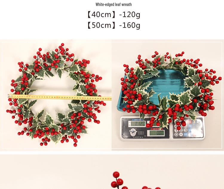 Hong Yu Christmas Wreath: Red Berry & White-Edged Leaf Decorative Hanging