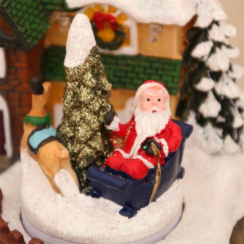 Lighted Christmas Cabin Music Box Rotating Santa Music Box With LED Light For Men Women Kid Birthday Christmas Present