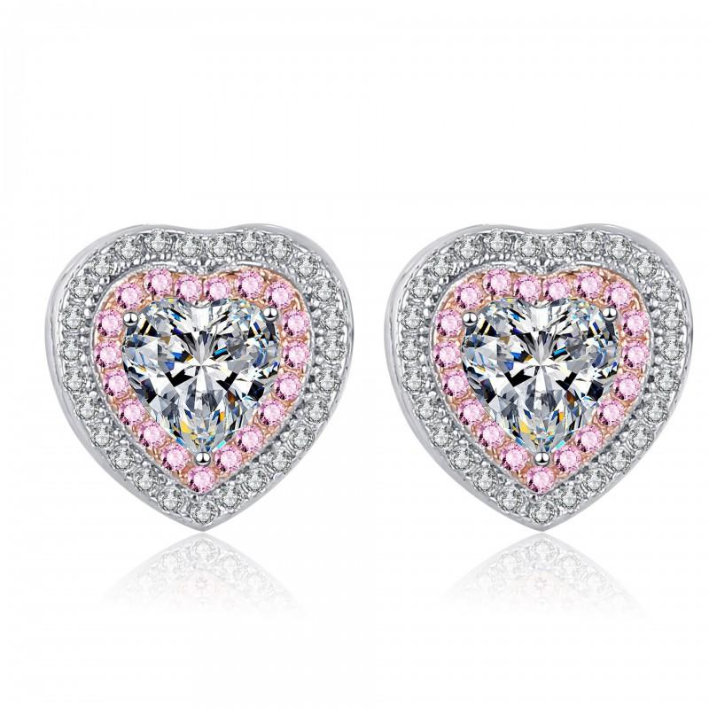 Sterling Heart Stud Earrings Women 5mm Moissanite Zircon Rose Gold Plated Lightweight Fashion Jewelry