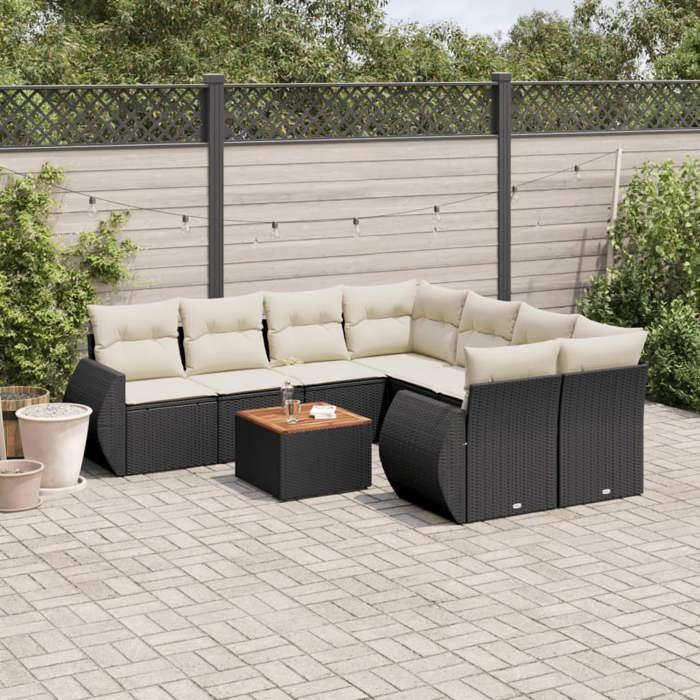 VidaXL Garden Lounge Set with Cushions 9 Pcs, Patio Sofas, Patio Furniture Set, Outdoor Furniture, Black 3224929