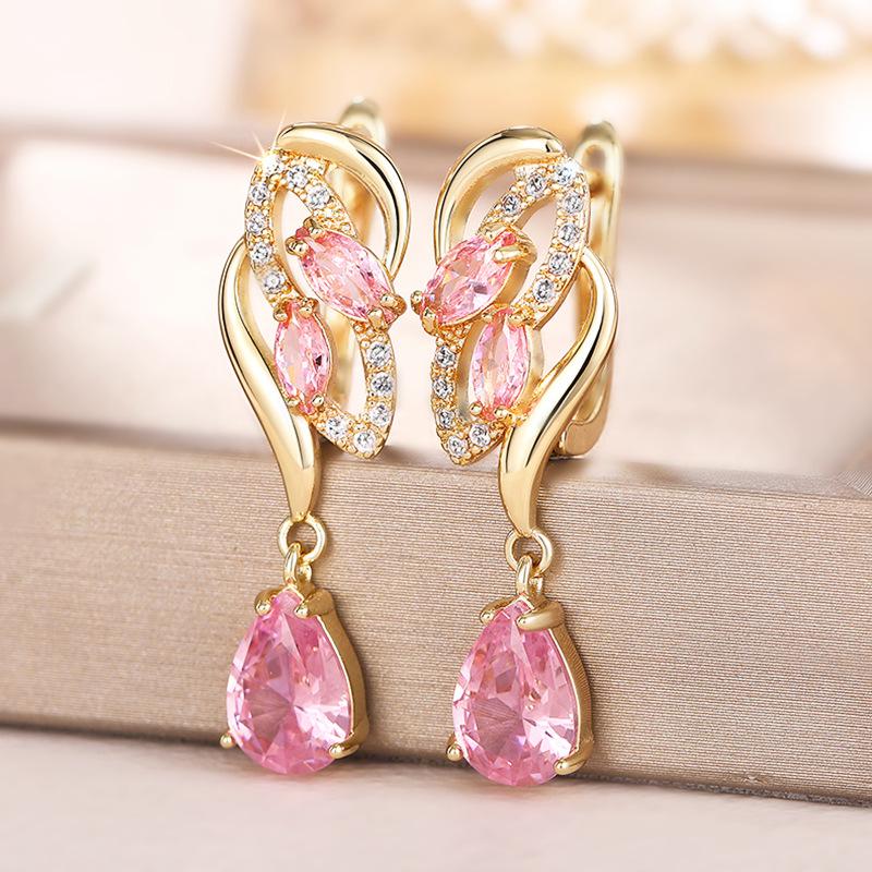 Cao Shitemu Teardrop Pink Birthstone Luxury Earrings
