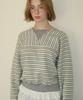 RONRON Pendant V Neck Stripe Sweatshirt Gray