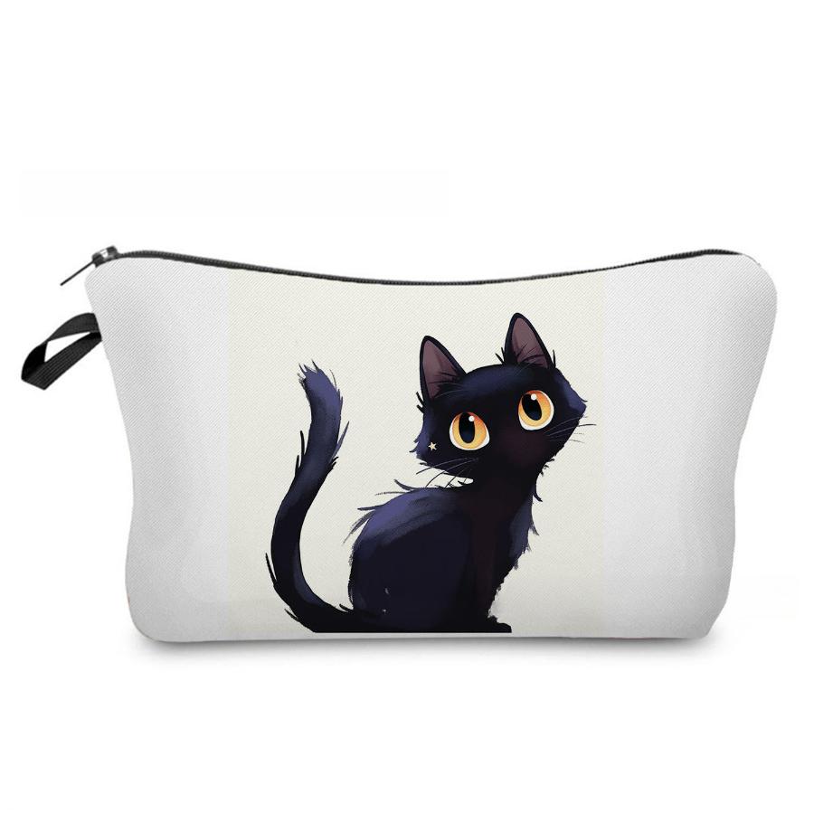Women Black Cat Print Cosmetic Bag Toiletries Organize Travel Storage Case 6964 KTB