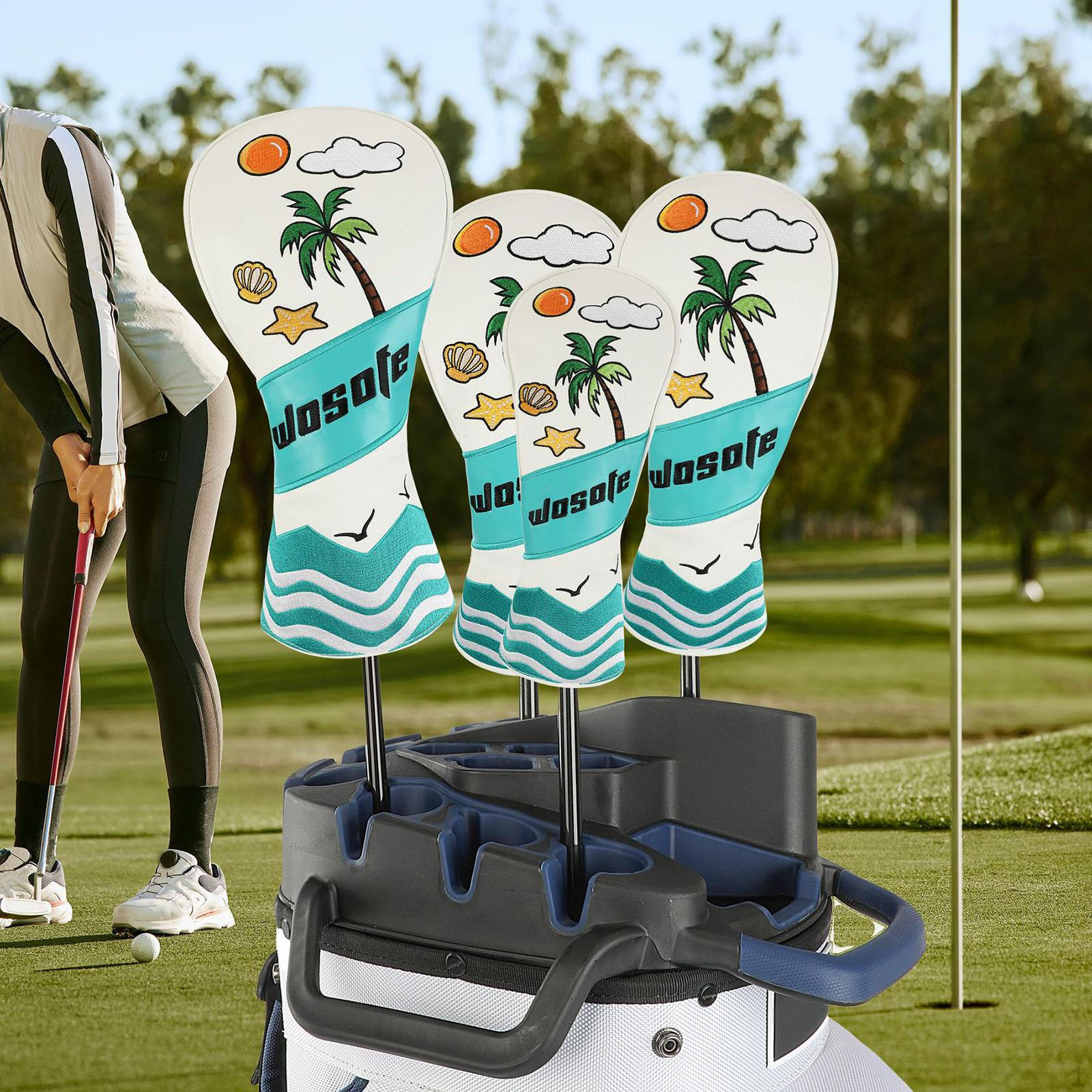 

4x Golf Club Covers Protectors Anti Scratch Stylish Accessories PU Leather Driver Wood Utility