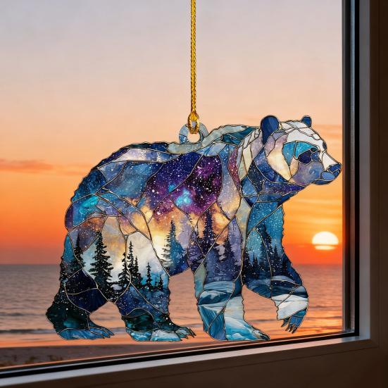 1/2/3/4/5 ks Vánoční akrylová závěsná dekorace ledního medvěda na auto, zrcátko zpětného pohledu, vánoční stromek, 2D plochá vitrážová závěsná ozdoba s medvědem
