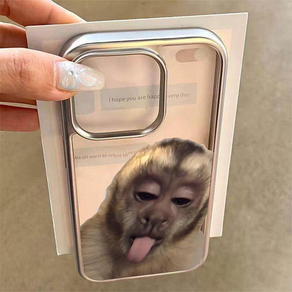 Full Screen Funny Monkey Electroplated Phone Case For iPhone 17 16 15 14 13 12 11 Pro Max Plus X XS 17Air Shockproof Clear Cover