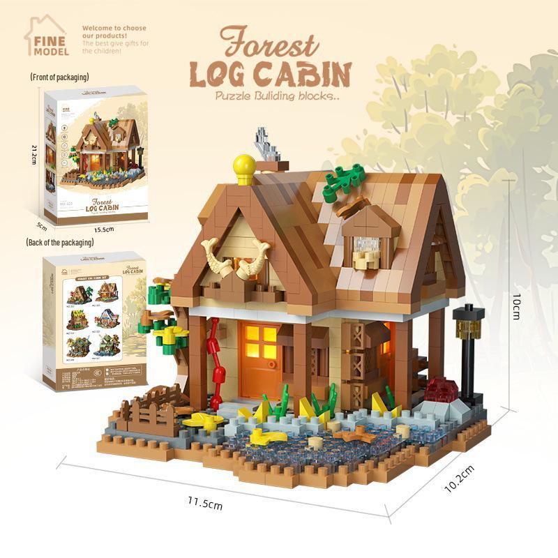Forest Log Cabin & Windmill Treehouse Building Set - Compatible with LEGO, Educational Blocks for Kids